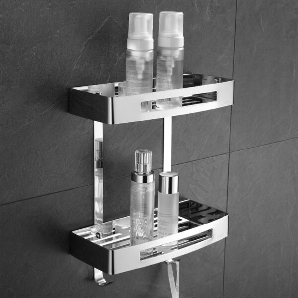 Double Layer Stainless Steel Bathroom Corner Shelf - Image 3