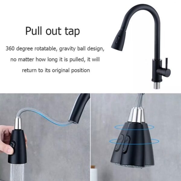 Sink Tap Pull Out Extendable Hose Black - Image 3