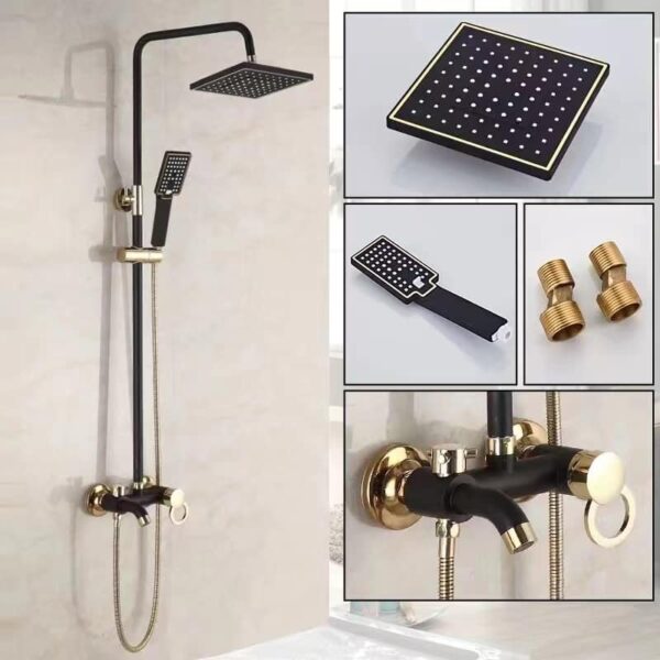 Luxury Black Golden Shower Faucet Rainfall Bath Shower Set