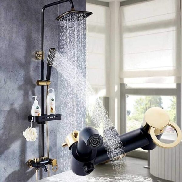 Luxury Black Golden Shower Faucet Rainfall Bath Shower Set - Image 7