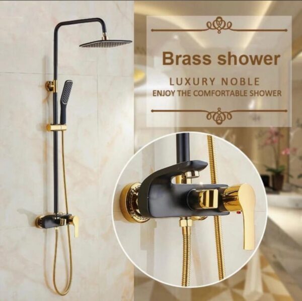 Shower Set Black & Golden Brass