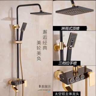 Black & Gold Aluminum push button Bath Shower Set